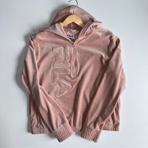 Fila Quarter Zip Pullover Hoodie Sweatshirt Pink Velour Women’s Size Medium